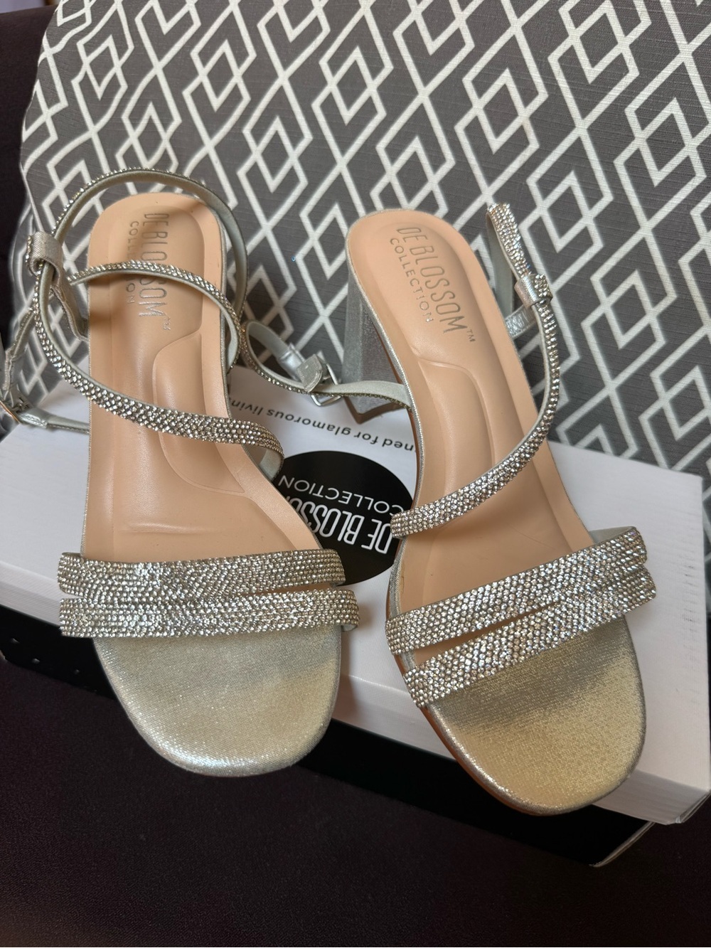 De Blossom Collection Silver Shimmer RhinestonSilver Block Heel Sandals size 6.5 - Picture 4 of 6